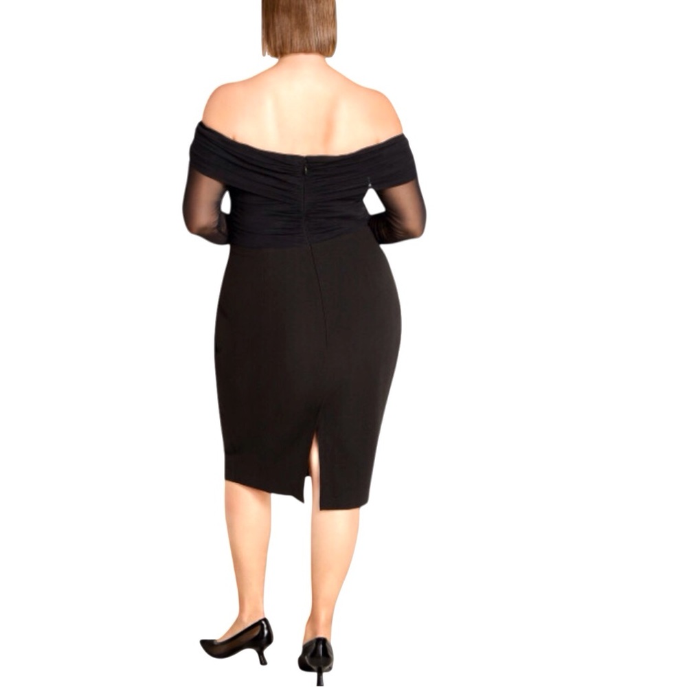 City Chic Off The Shoulder Lana Sheer Long Sleeve Corset Sheath Dress Size 24 - Picture 3 of 9